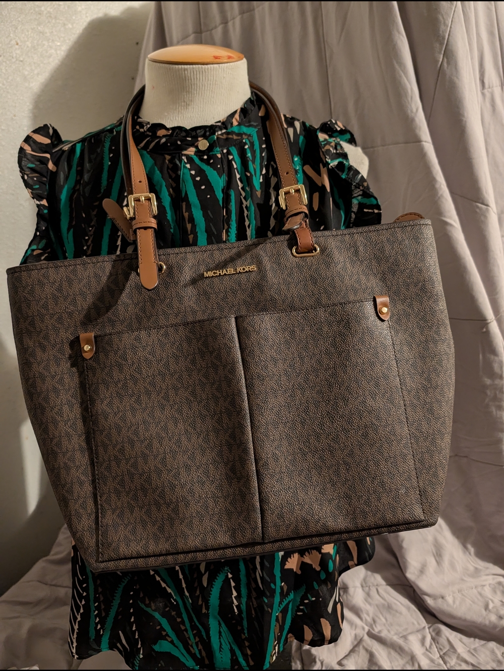 michael kors mk tote + wallet bundle | brown monogram, gold hardware | classy co